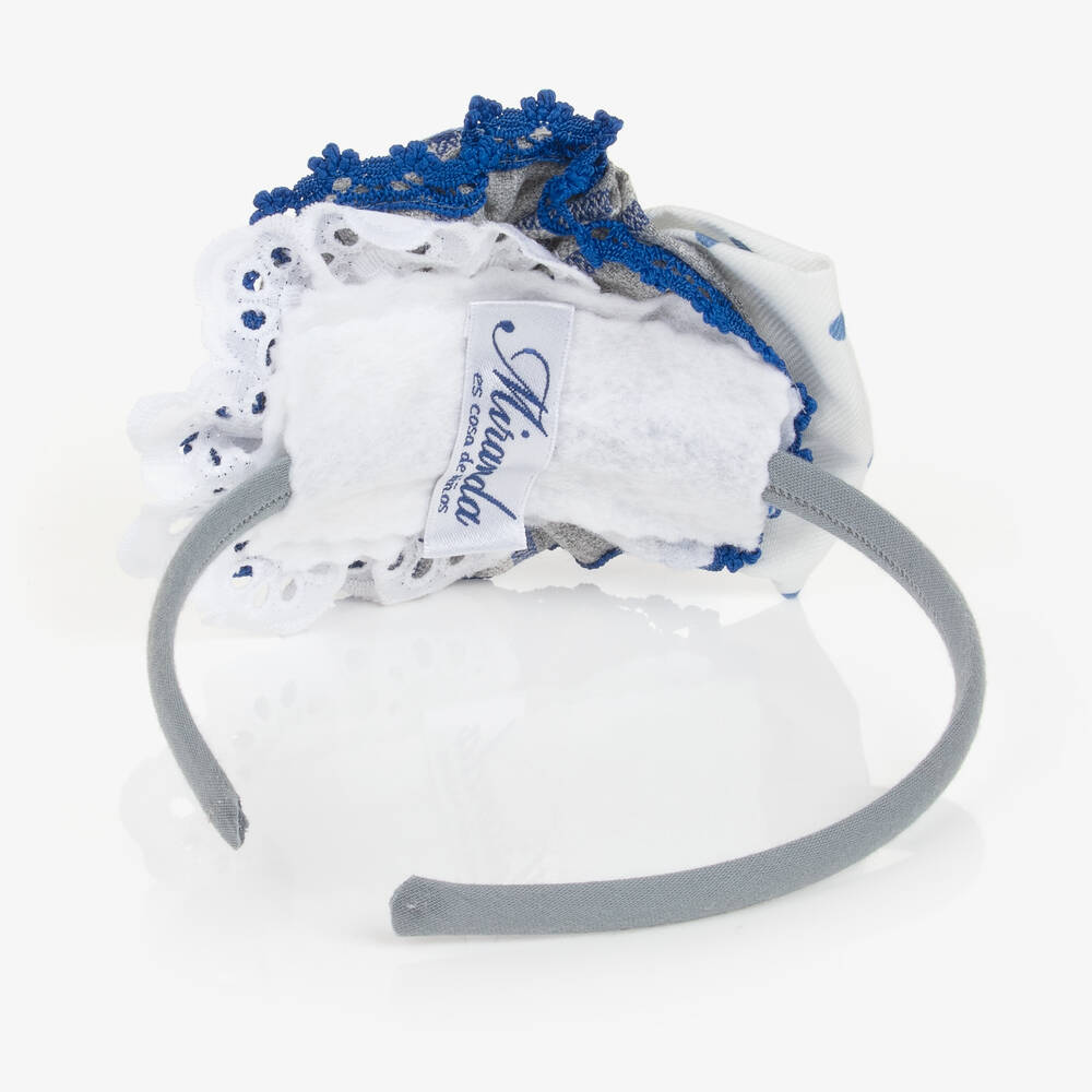 Miranda-Серый ободок с голубым бантом в клетку | Childrensalon Outlet