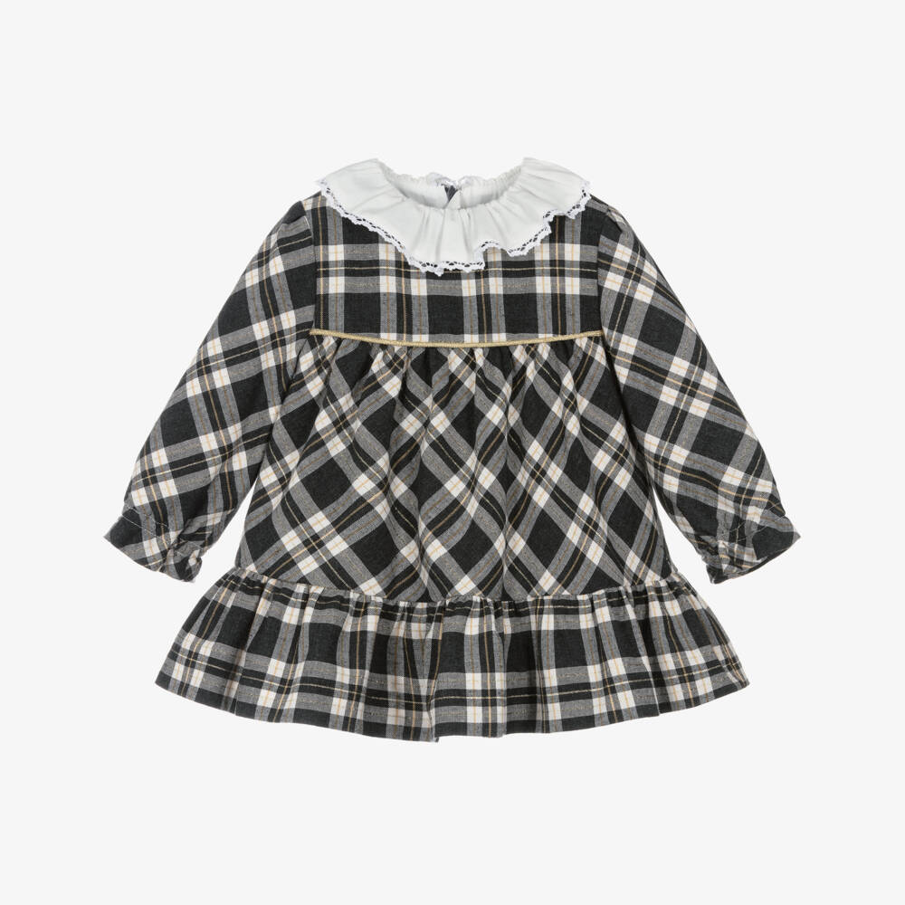 Miranda-Платье в клетку с оборками серое для девочек | Childrensalon Outlet