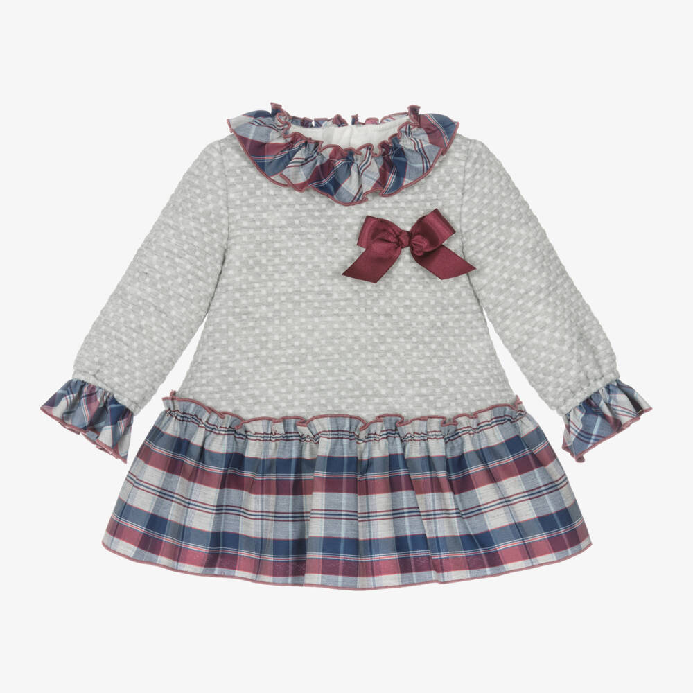 Miranda-Girls Grey Tartan Jersey Dress | Childrensalon Outlet