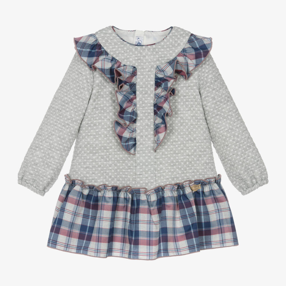 Miranda-فستان تارتان جيرسي لون رمادي | Childrensalon Outlet