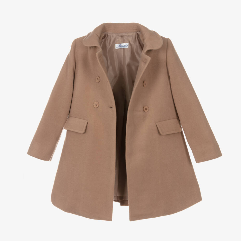 Miranda-Girls Hooded Beige Overcoat | Childrensalon Outlet