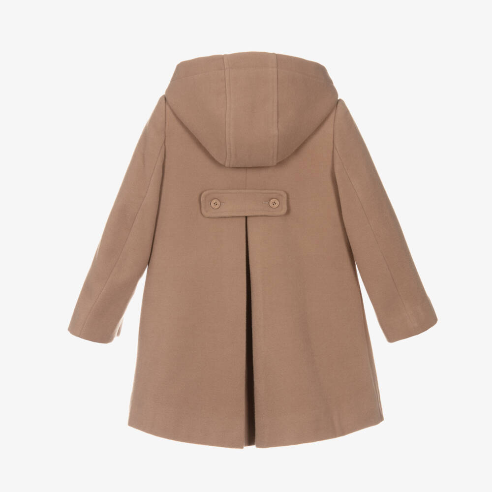Miranda-Girls Hooded Beige Overcoat | Childrensalon Outlet