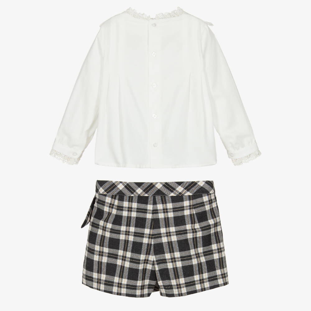 Miranda-Кремовый и серый клетчатый комплект для девочек | Childrensalon Outlet