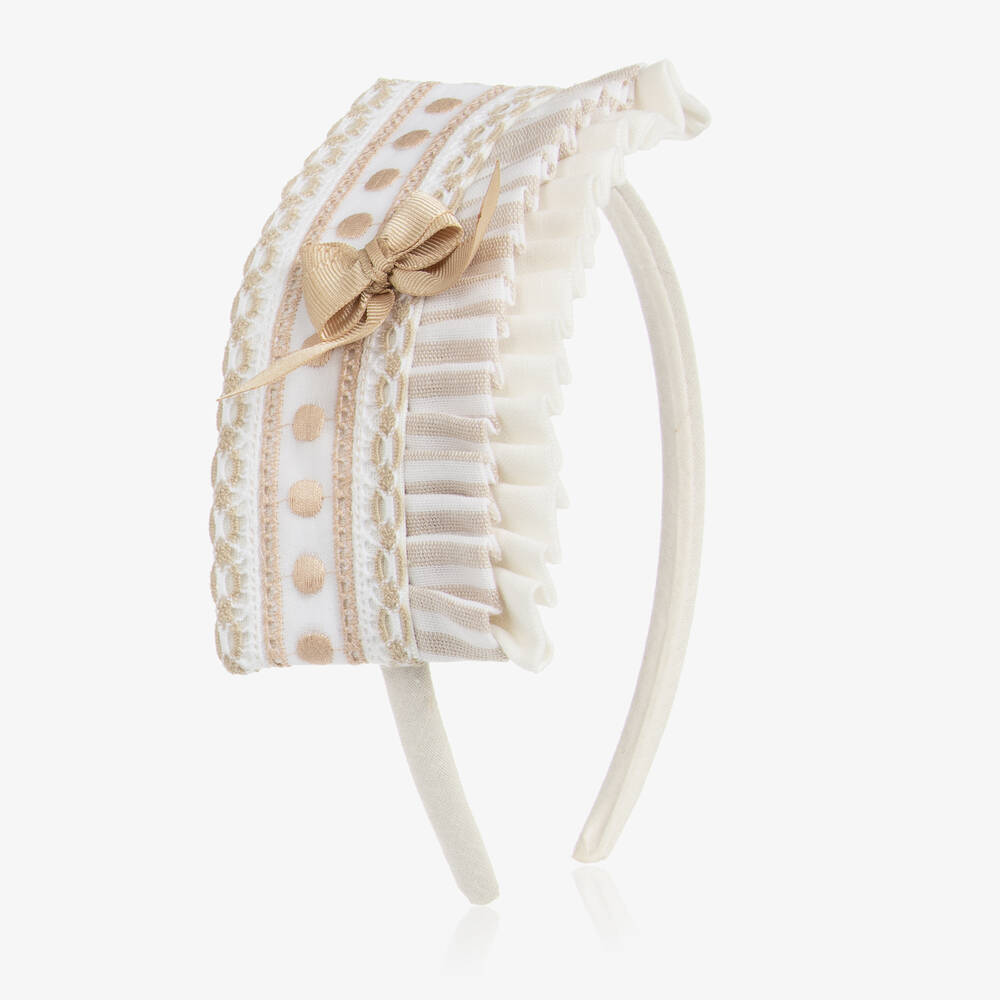 Miranda - Girls Ivory & Beige Bow Hairband | Childrensalon