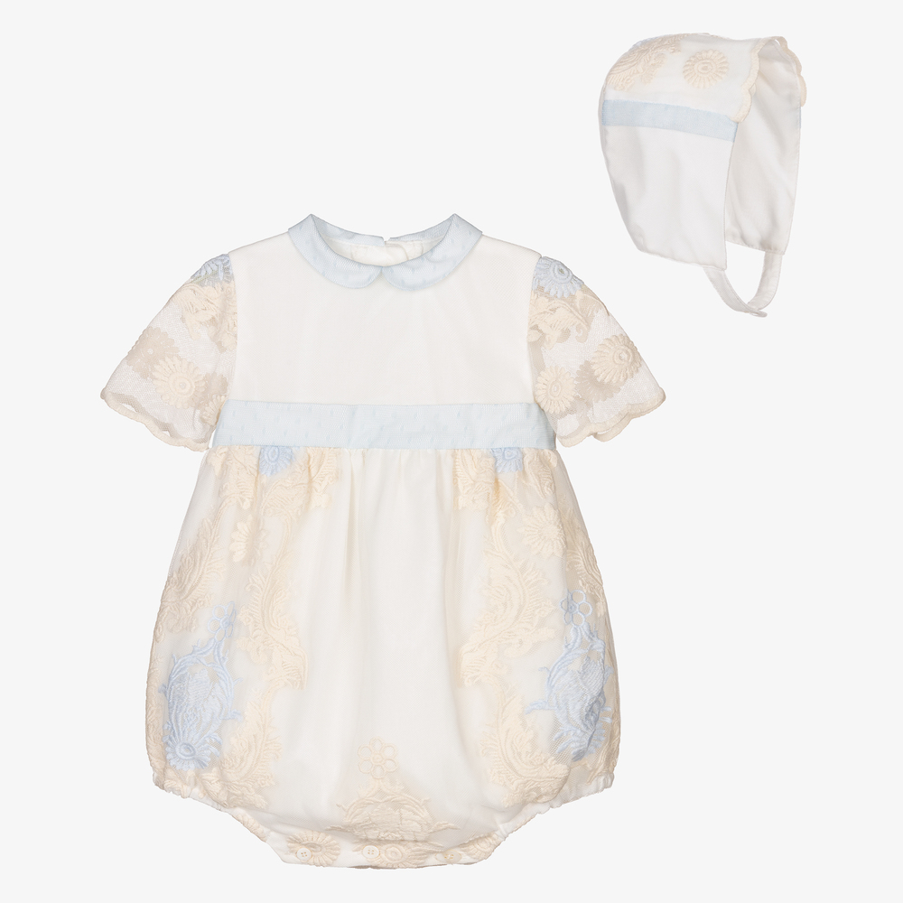 Miranda - Girls Ivory & Blue Shortie Set | Childrensalon