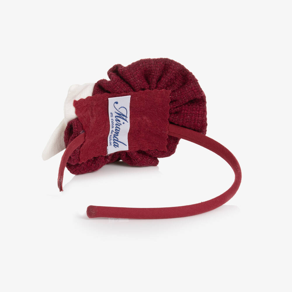 Miranda-Girls Ivory & Burgundy Rosette Hairband | Childrensalon Outlet