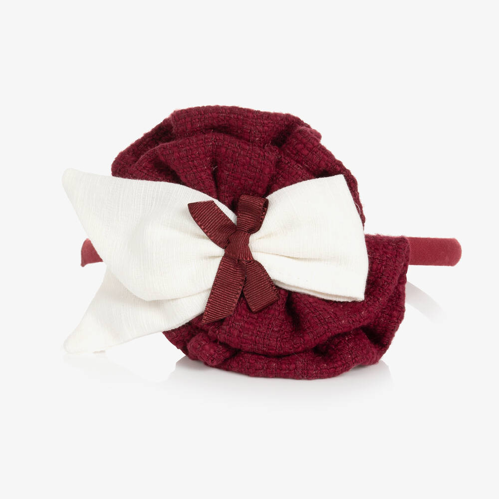 Miranda-Girls Ivory & Burgundy Rosette Hairband | Childrensalon Outlet