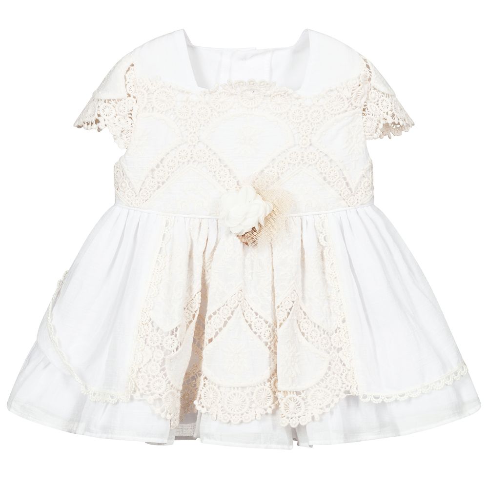Miranda - Кремовое хлопковое платье с кружевом для девочек | Childrensalon