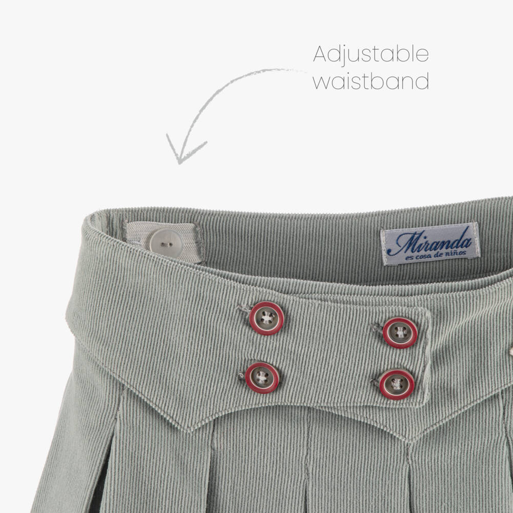 Miranda-Girls Ivory Floral Blouse & Green Needlecord Skirt Set | Childrensalon Outlet