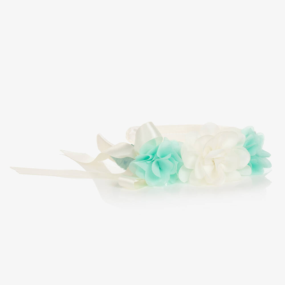 Miranda-Girls Ivory & Green Flower Hairband | Childrensalon Outlet