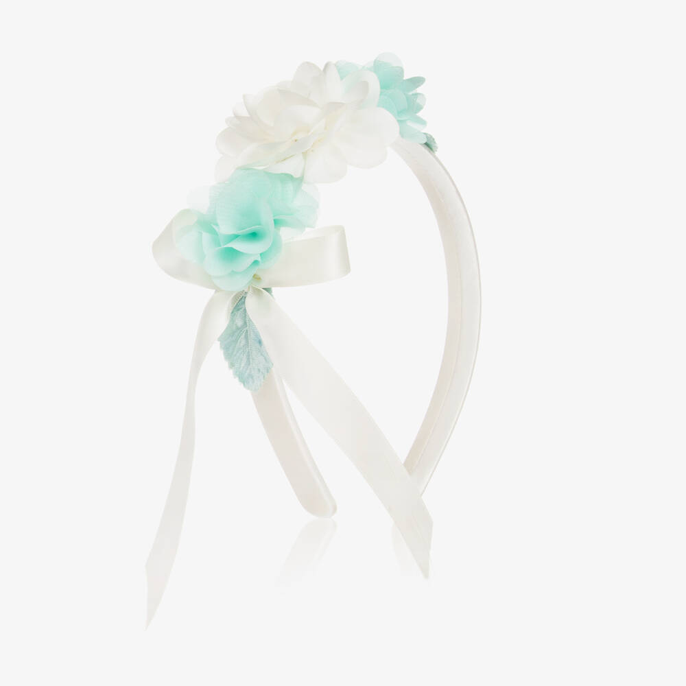 Miranda - Girls Ivory & Green Flower Hairband | Childrensalon