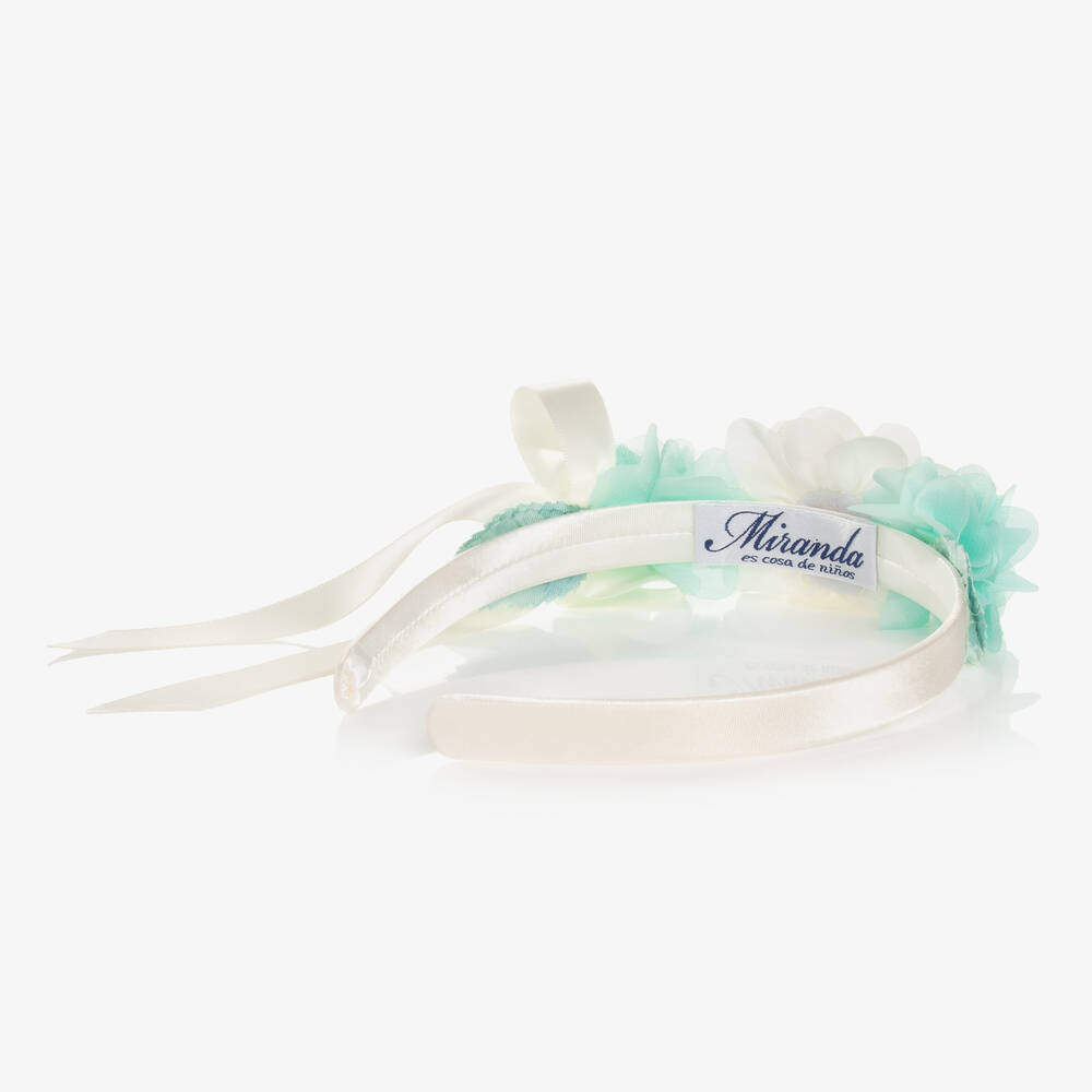 Miranda-Girls Ivory & Green Flower Hairband | Childrensalon Outlet