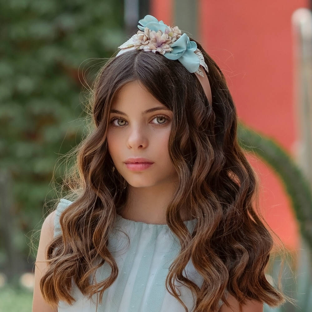 Miranda-Girls Ivory & Green Flower Hairband | Childrensalon Outlet