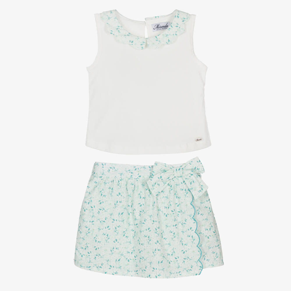 Miranda-Girls Ivory & Green Skort Ensemble | Childrensalon Outlet