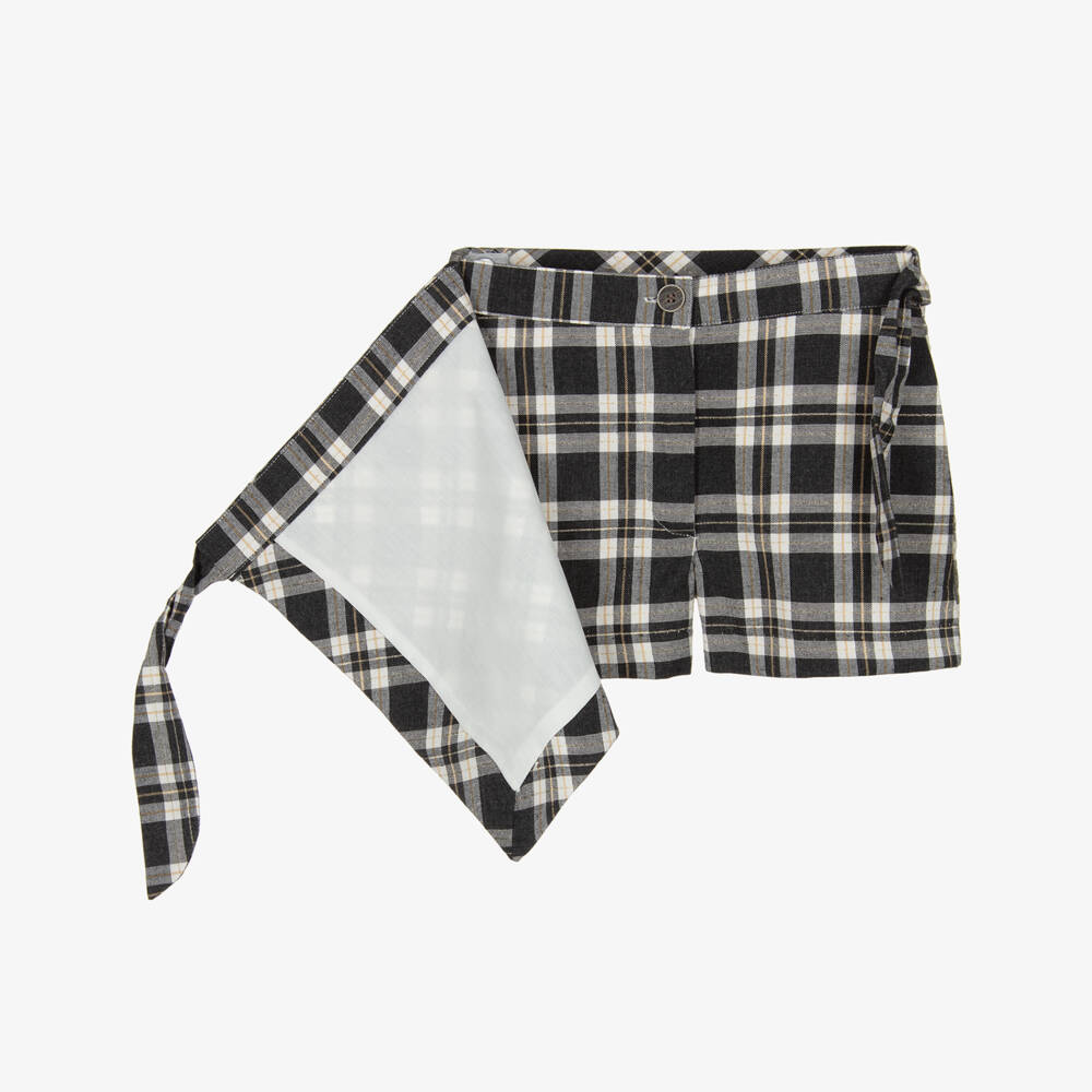 Miranda-طقم تنورة شورت بناتي بلون العاج والرمادي بنقشة المربعات | Childrensalon Outlet