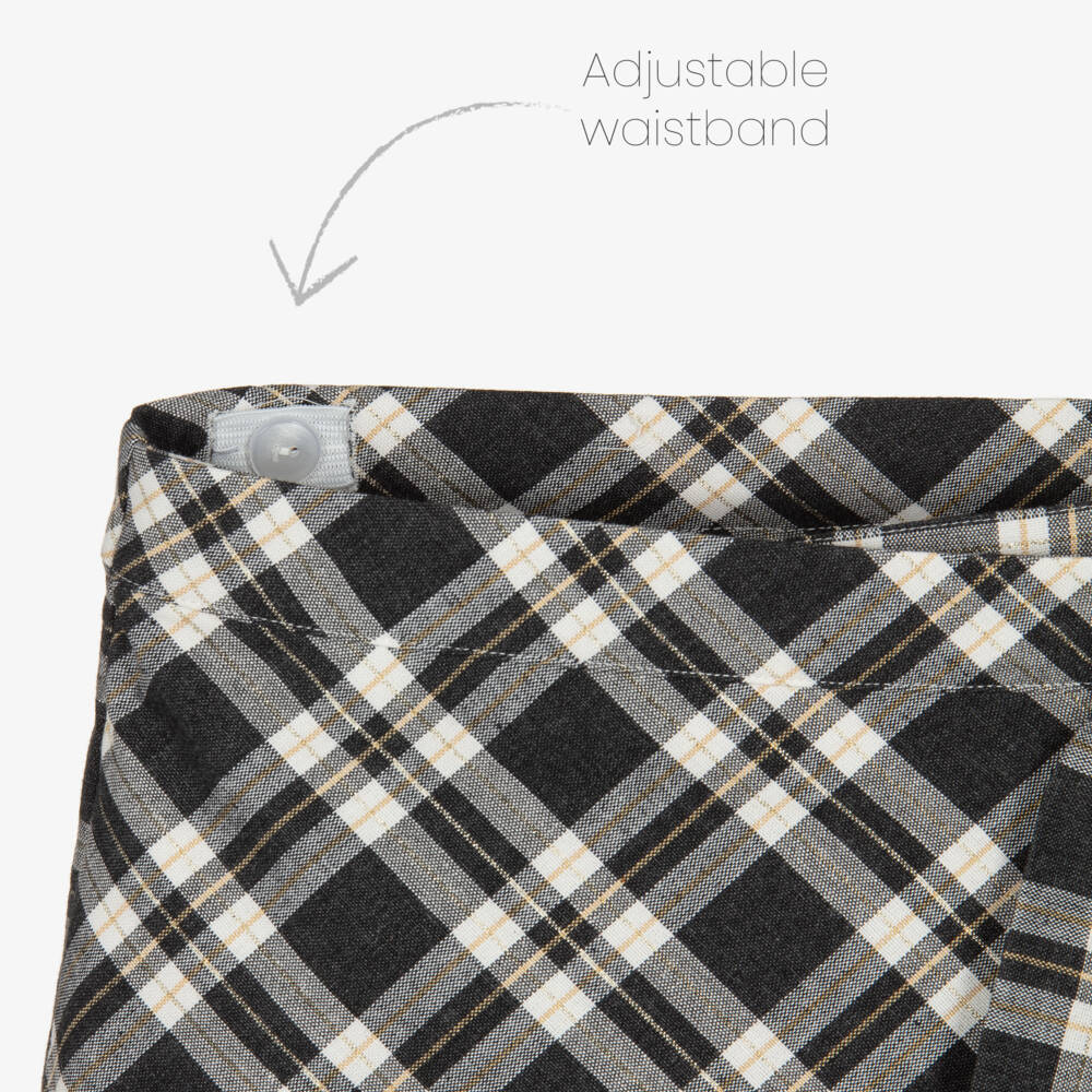 Miranda-طقم تنورة شورت بناتي بلون العاج والرمادي بنقشة المربعات | Childrensalon Outlet