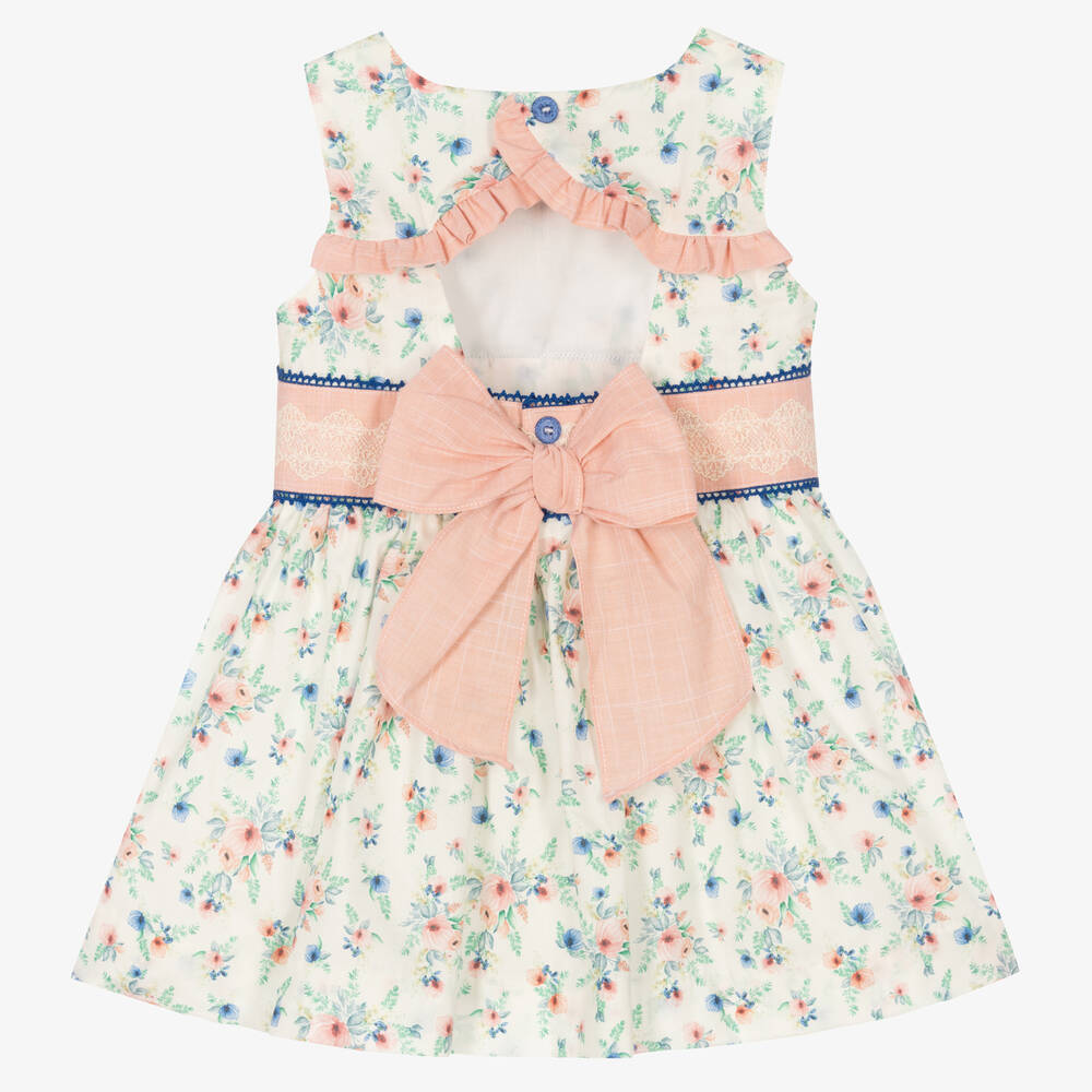 Miranda-Кремово-розовое хлопковое платье в цветочек | Childrensalon Outlet