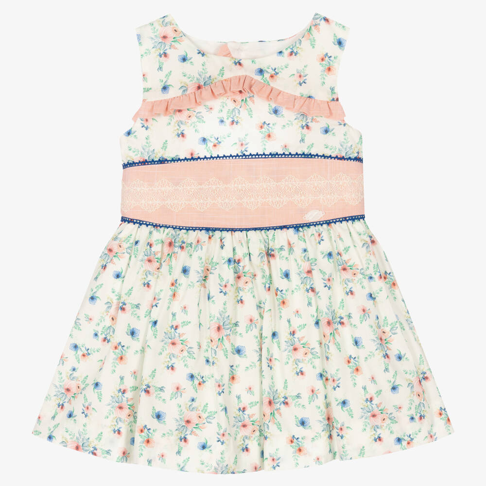 Miranda-Girls Ivory & Pink Cotton Floral Dress | Childrensalon Outlet