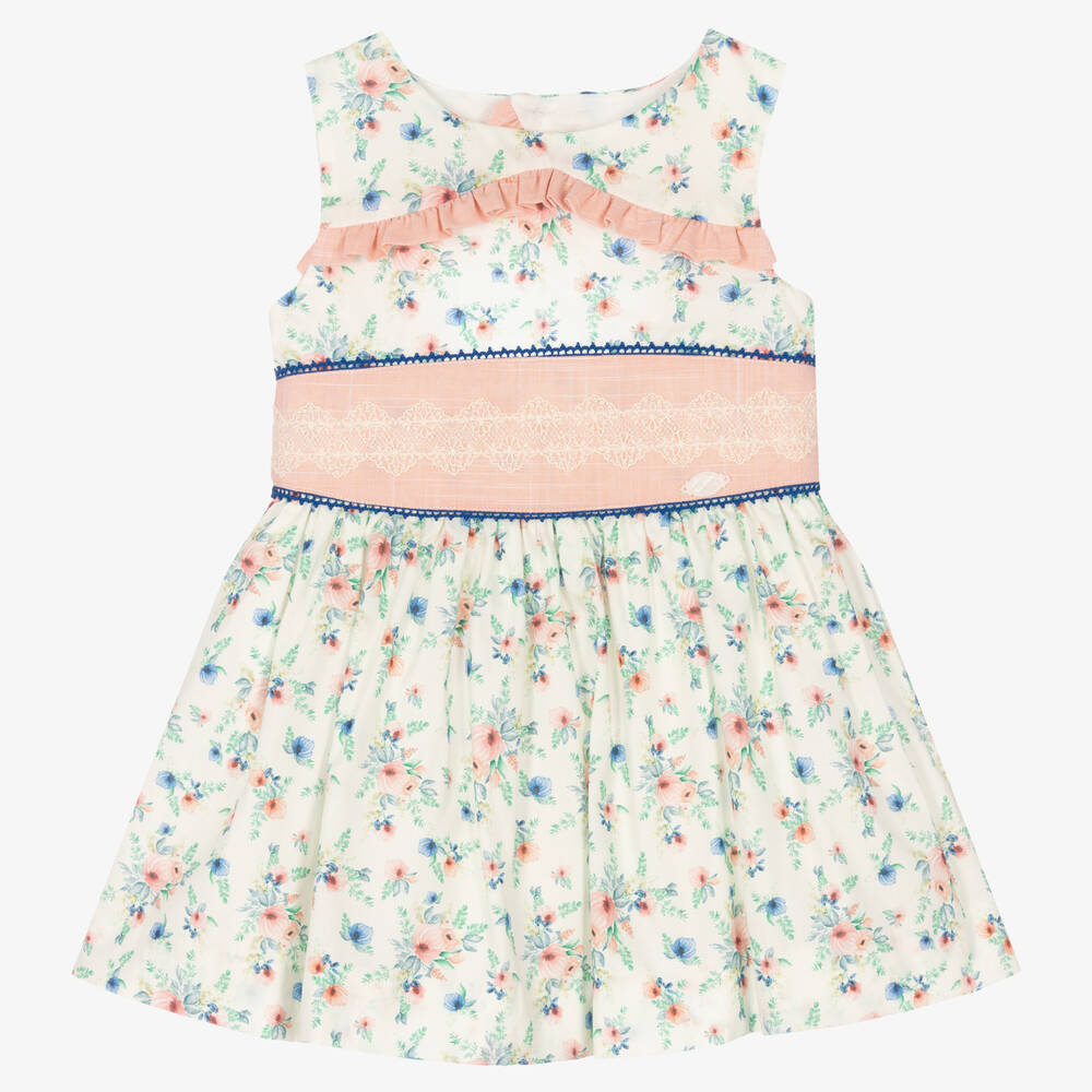 Miranda - Robe coton ivoire et rose à fleurs | Childrensalon