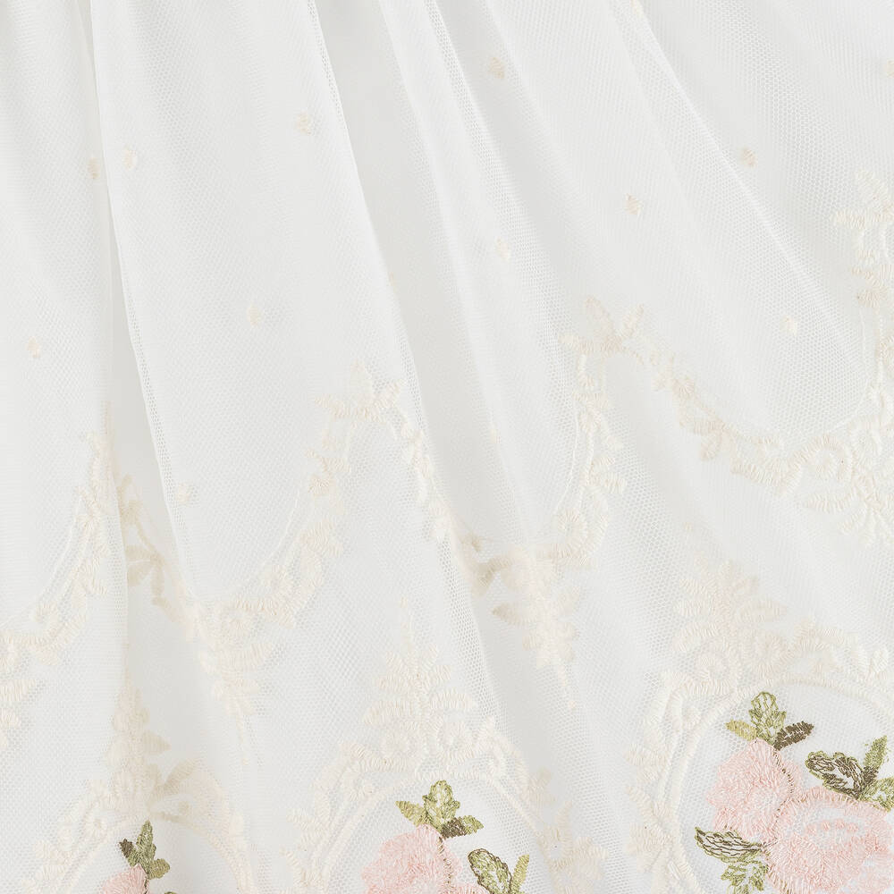 ميراندا-فستان تول مطرز لون عاجي وزهري | Childrensalon Outlet