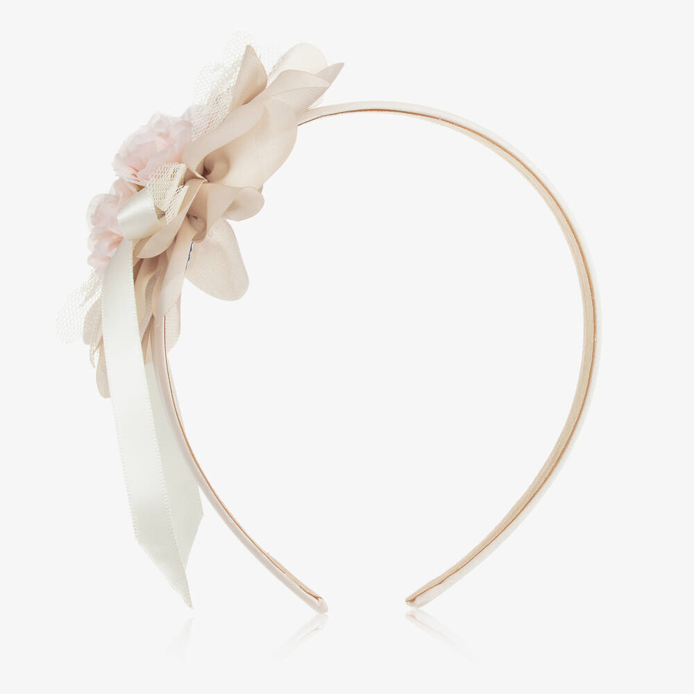 Miranda-Girls Ivory & Pink Flower Hairband | Childrensalon Outlet