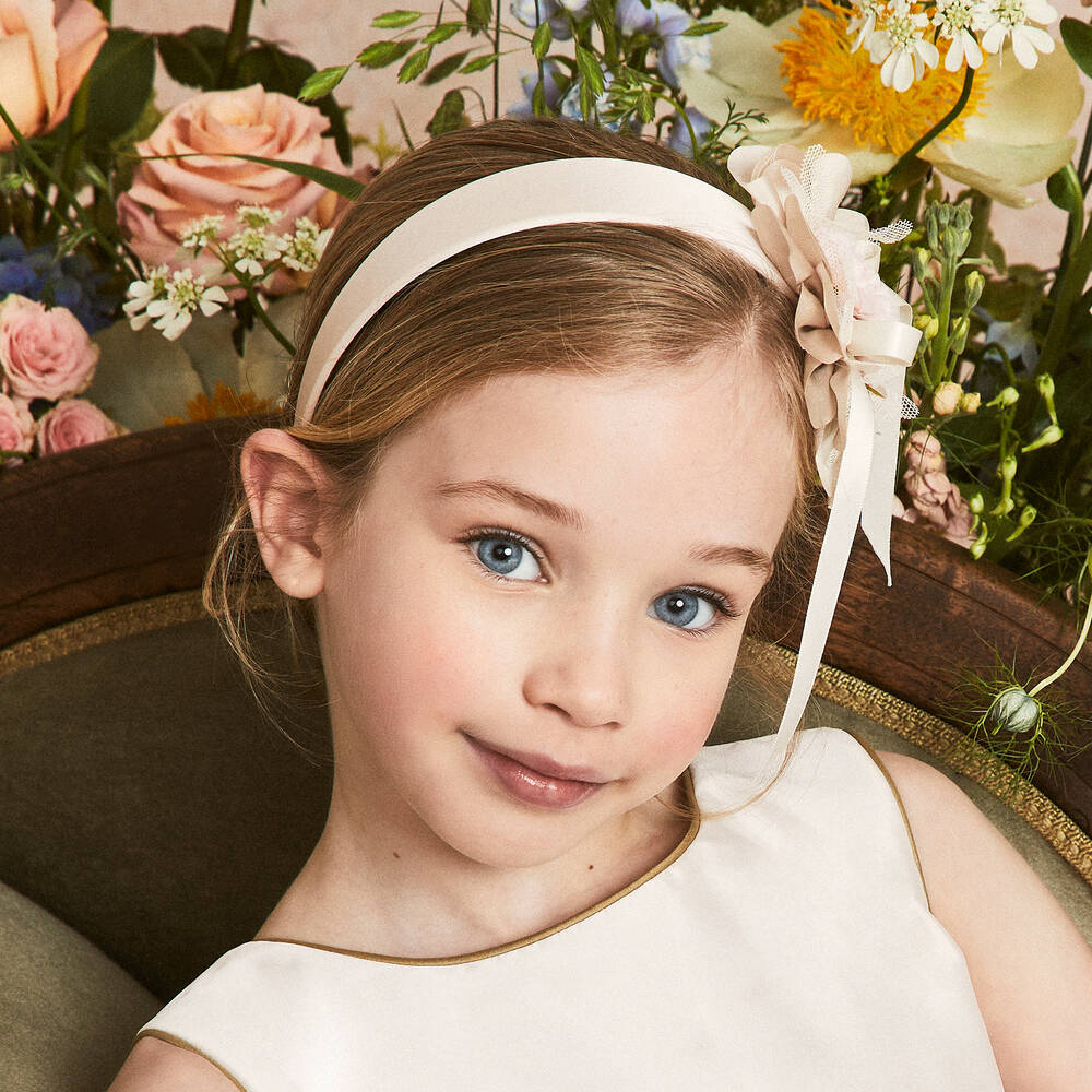 Miranda-Girls Ivory & Pink Flower Hairband | Childrensalon Outlet
