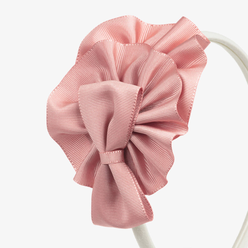Miranda-Girls Ivory & Pink Grosgrain Bow Hairband | Childrensalon Outlet