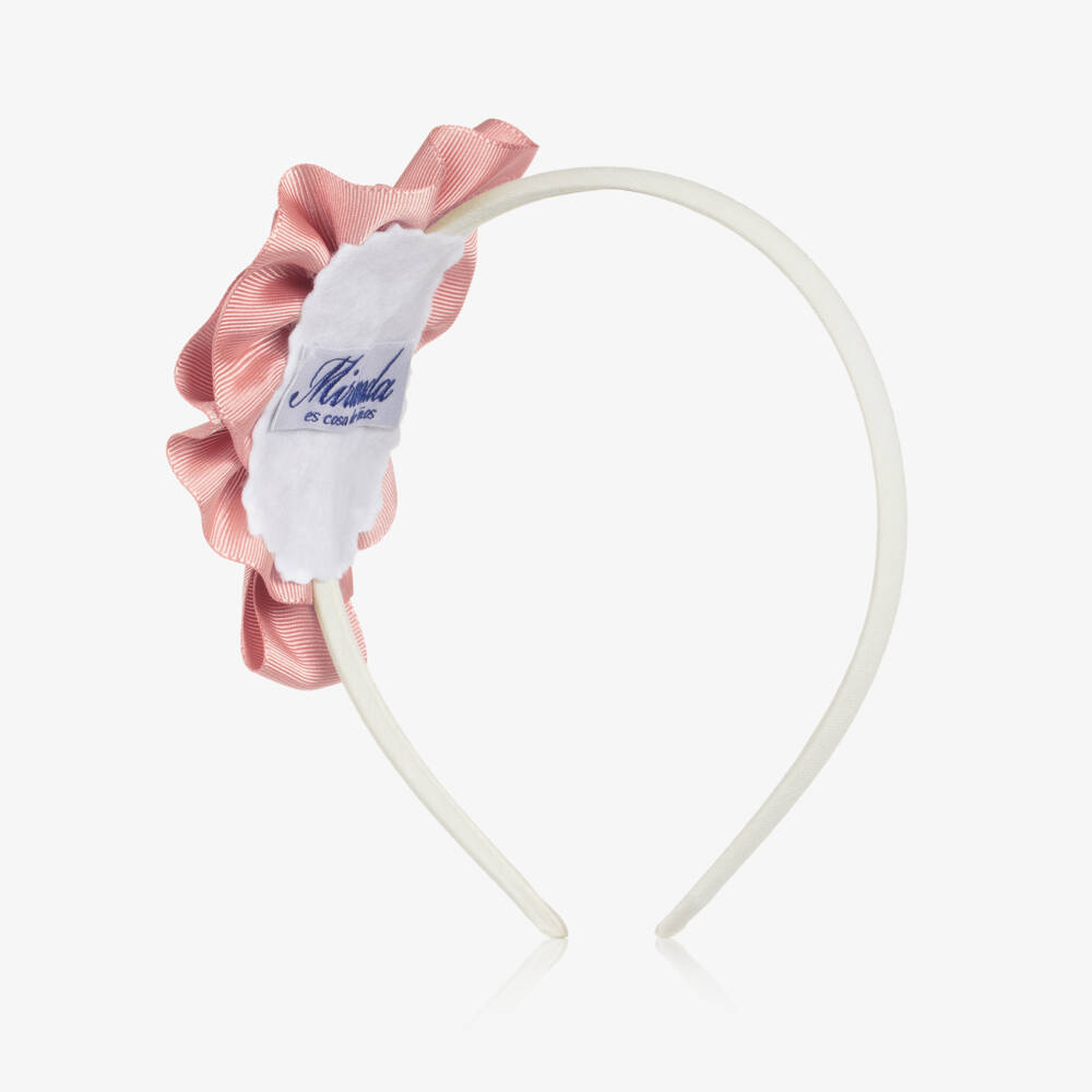 Miranda-Girls Ivory & Pink Grosgrain Bow Hairband | Childrensalon Outlet