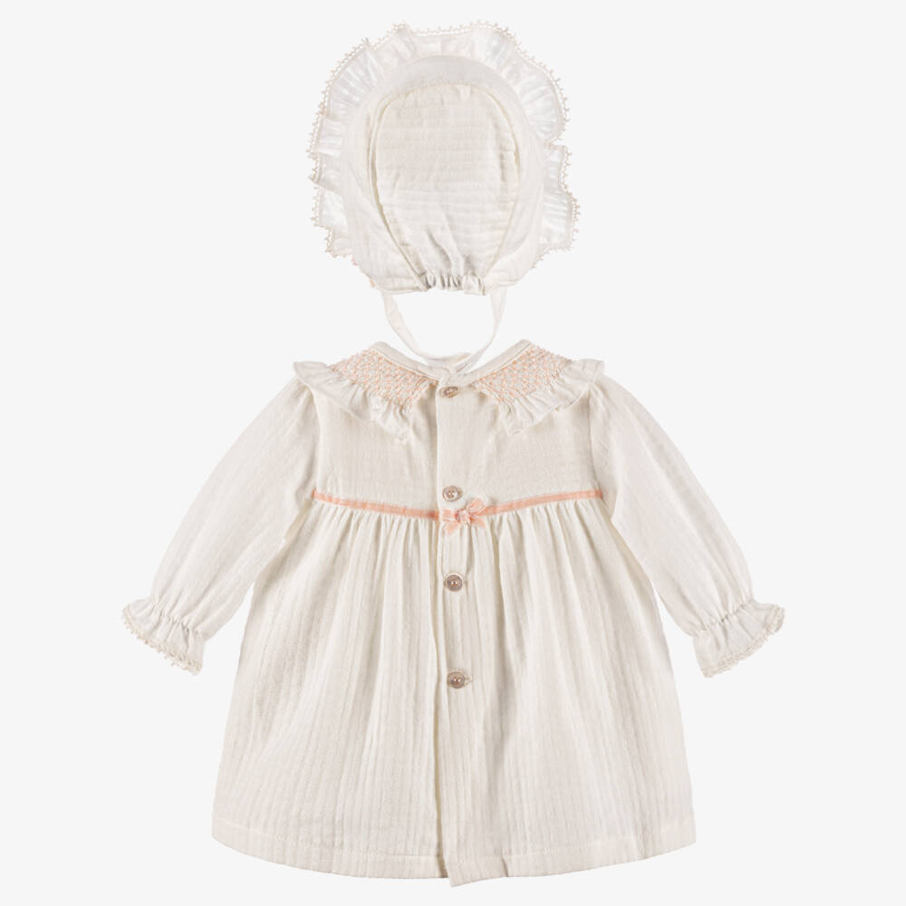 Miranda-Кремовый хлопковый ансамбль для девочек с вышивкой | Childrensalon Outlet