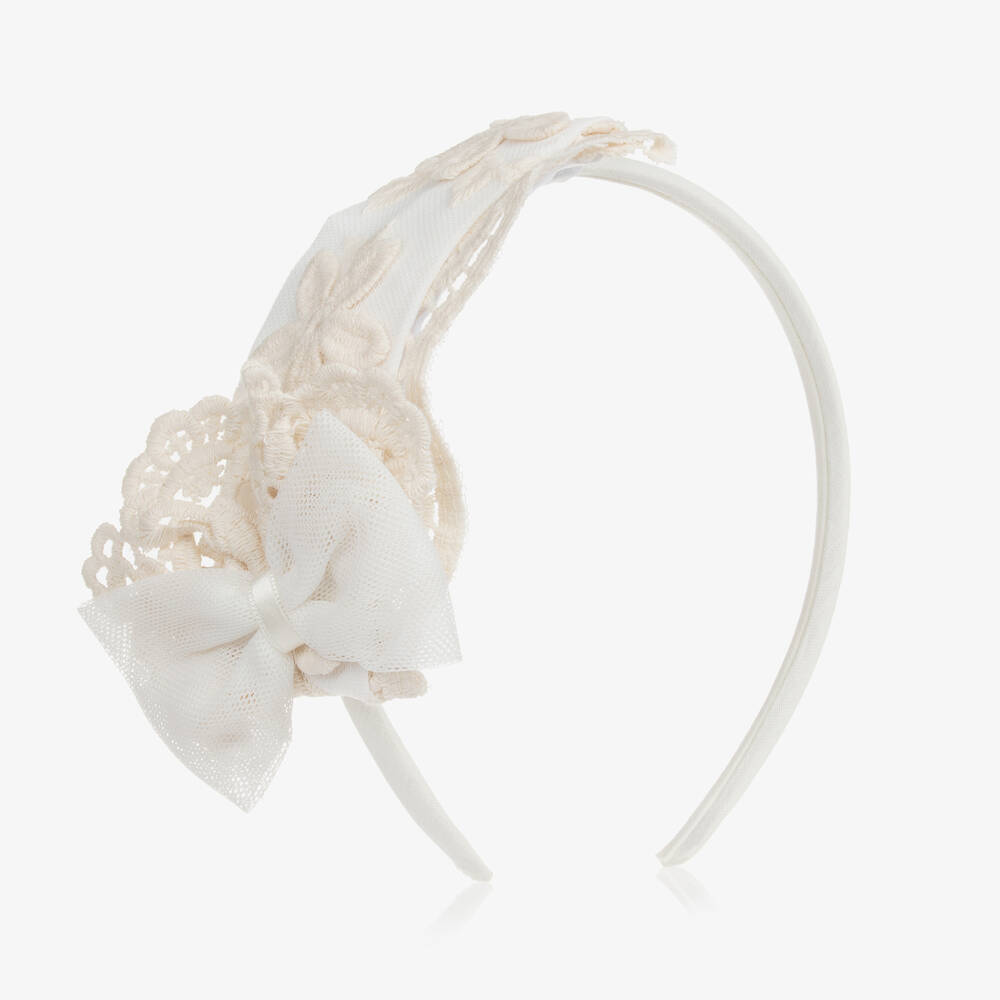 Miranda-Girls Ivory Tulle & Lace Hairband | Childrensalon Outlet