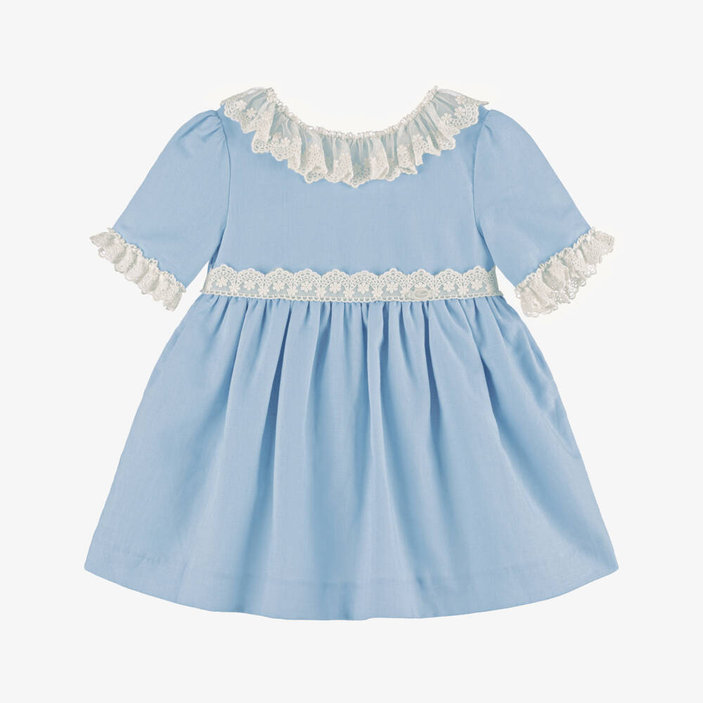 Miranda-Льняное платье с кружевом синее для девочек | Childrensalon Outlet