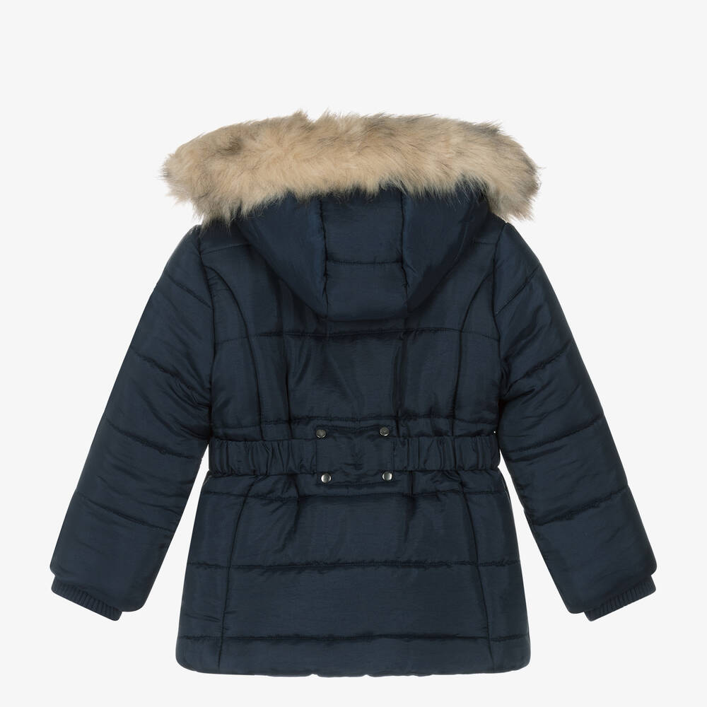 Miranda - Girls Navy Blue Belted Coat | Childrensalon Outlet