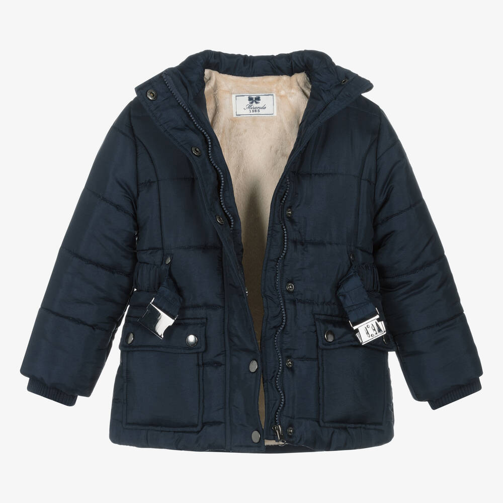 Miranda Girls Navy Belted Coat Girls Kids 6 Year Blue Faux Fur by Childrensalon