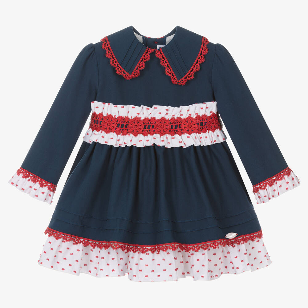 Miranda - Girls Navy Blue & White Dress | Childrensalon