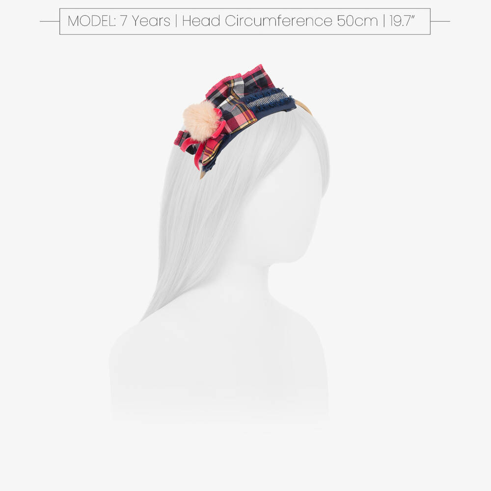 Miranda-Girls Navy Check Pom Headband | Childrensalon Outlet