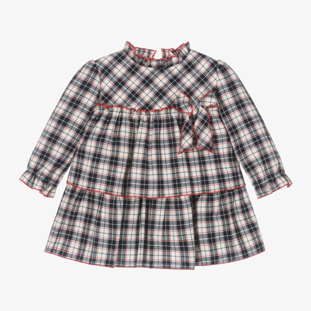 Miranda-Girls Navy Checked Ruffle Dress | Childrensalon Outlet