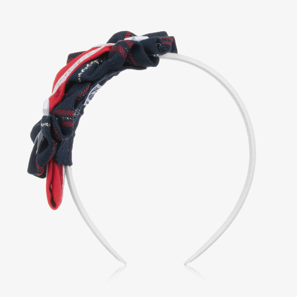 Miranda-Girls Navy Tartan Bow Hairband | Childrensalon Outlet