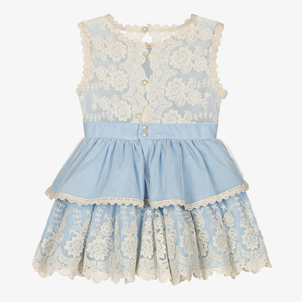 Miranda-Girls Pale Blue Lace Dress | Childrensalon Outlet