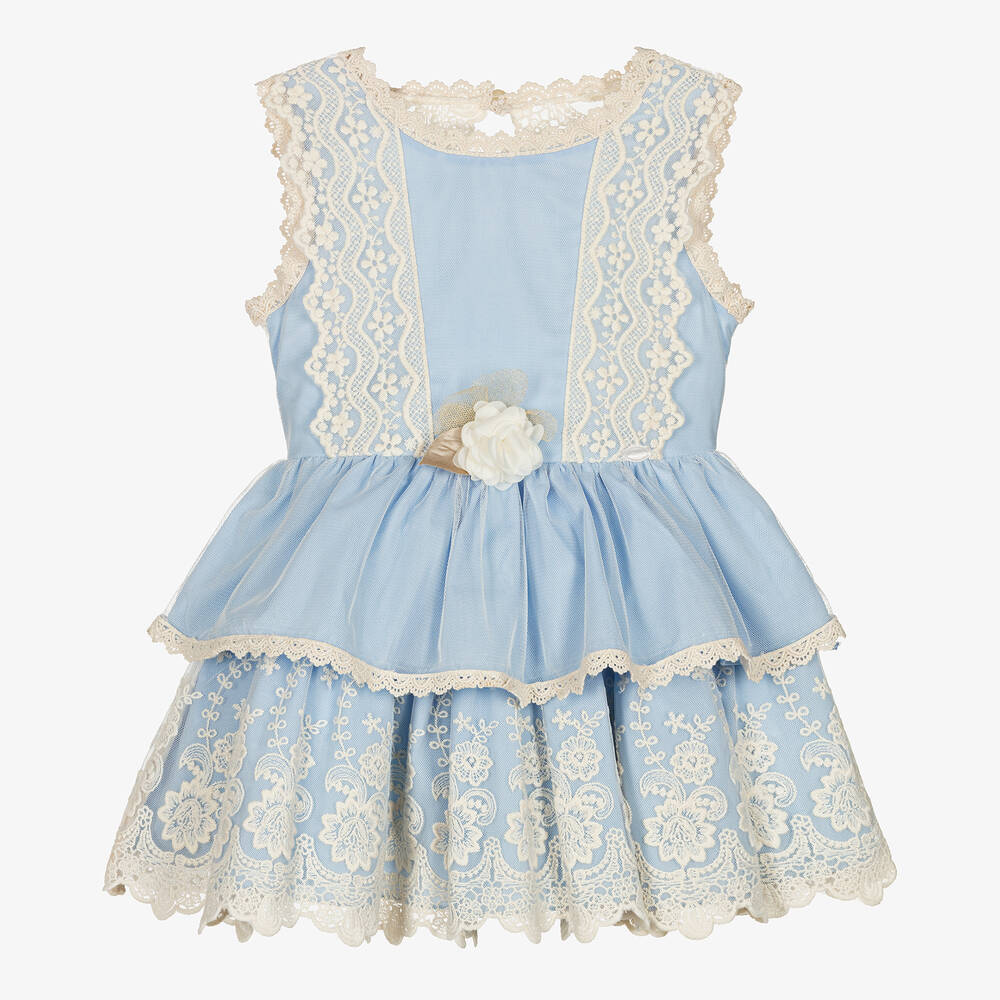 Miranda-Girls Pale Blue Lace Dress | Childrensalon Outlet