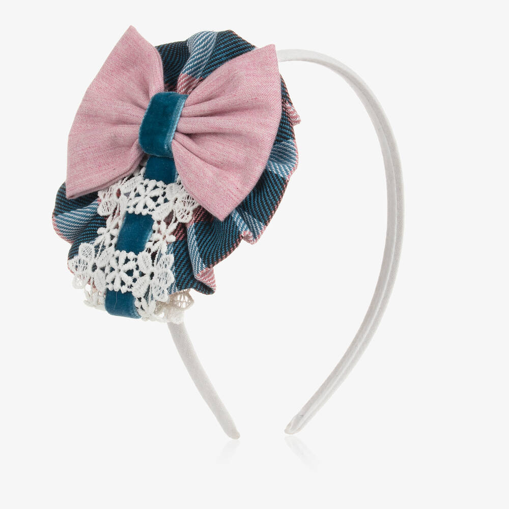 Miranda - Girls Pink & Blue Check Hairband | Childrensalon