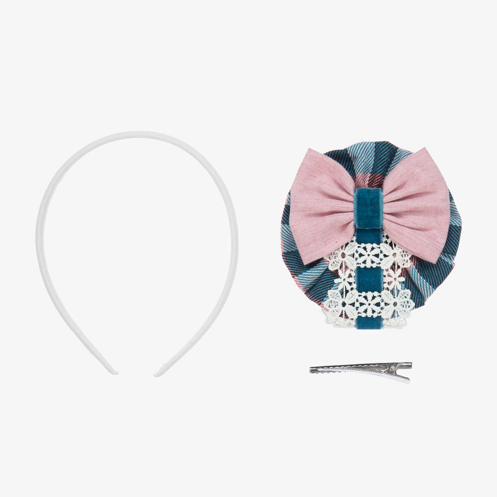 ميراندا-طوق للشعر كاروهات لون زهري وأزرق للبنات | Childrensalon Outlet