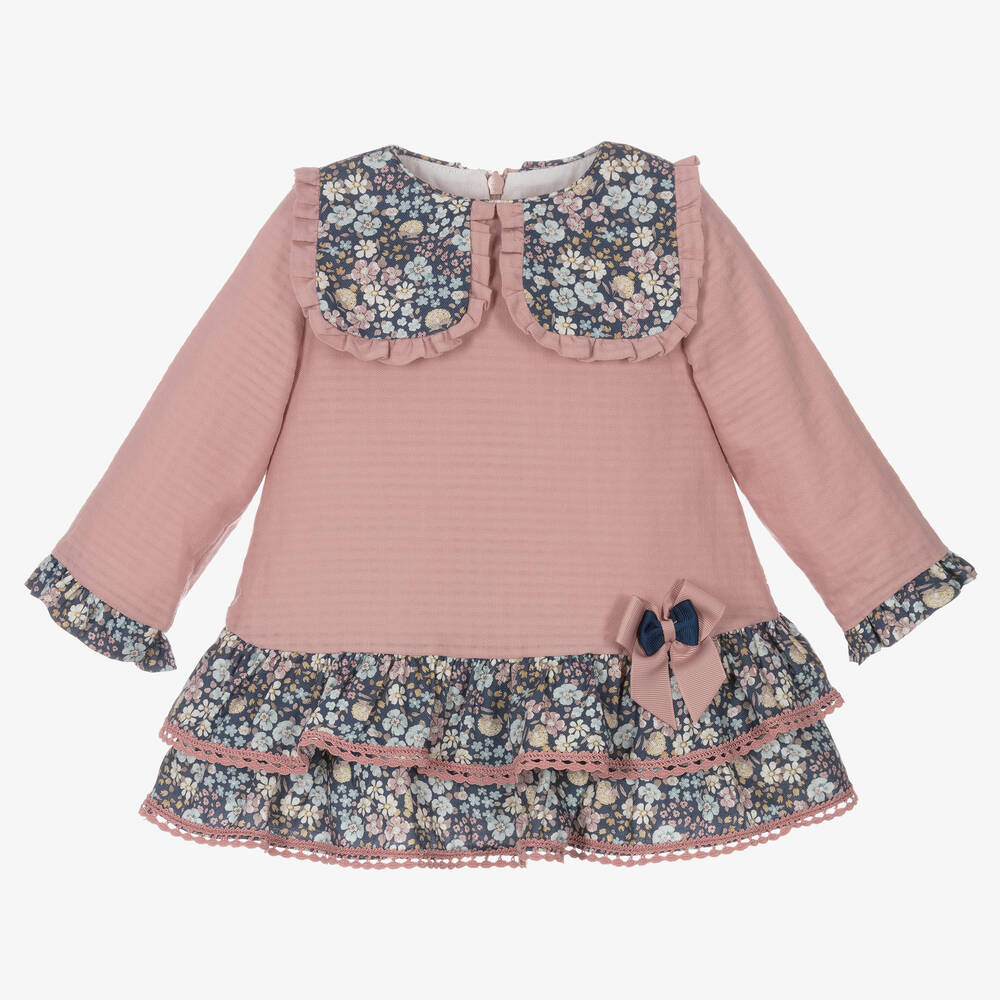 Miranda - Розово-голубое хлопковое платье в цветочек | Childrensalon
