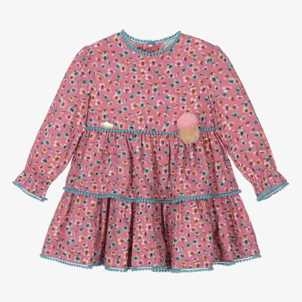 Miranda-Girls Pink & Blue Floral Viscose Dress  | Childrensalon Outlet