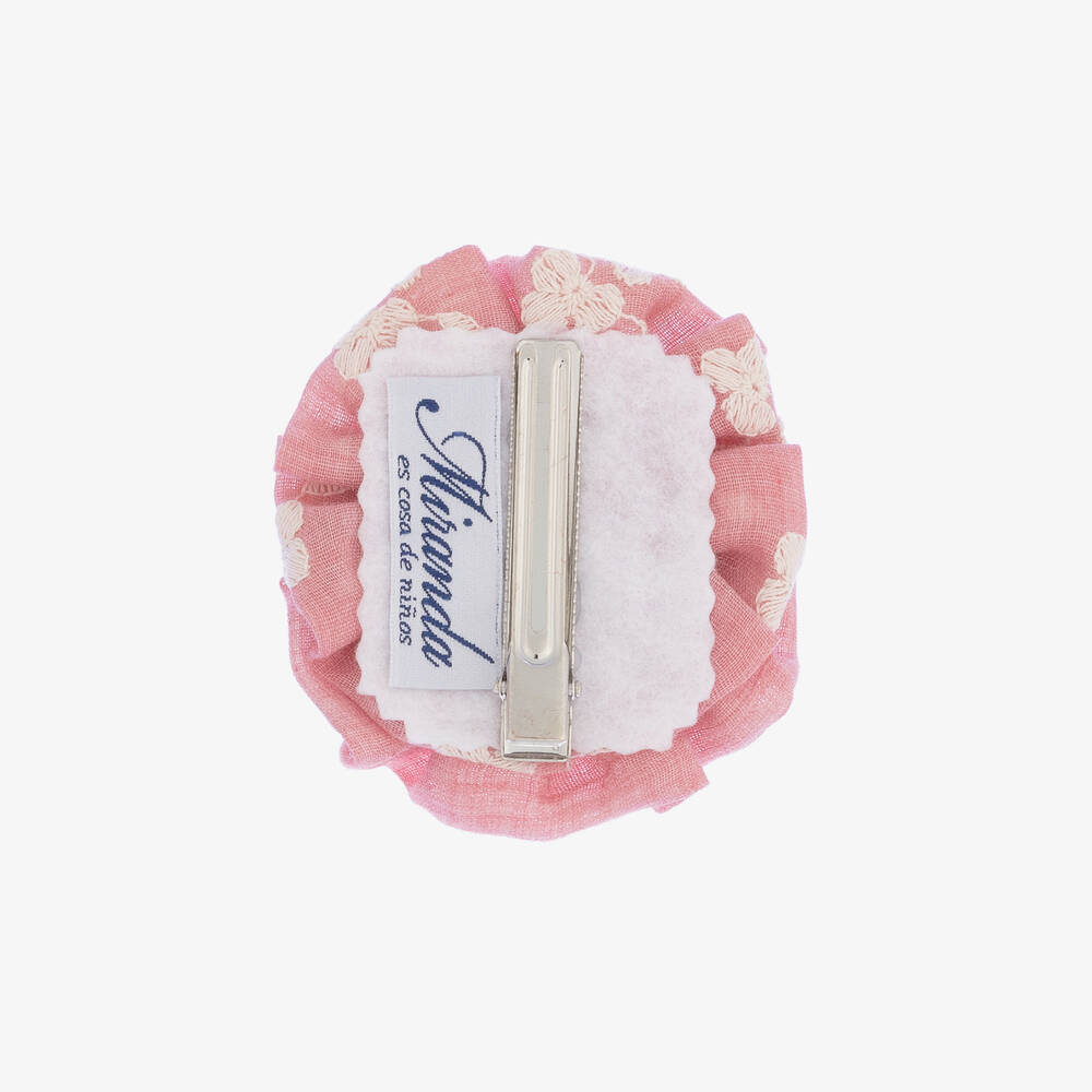 Miranda-Girls Pink Bow & Lace Hairclip (8cm) | Childrensalon Outlet