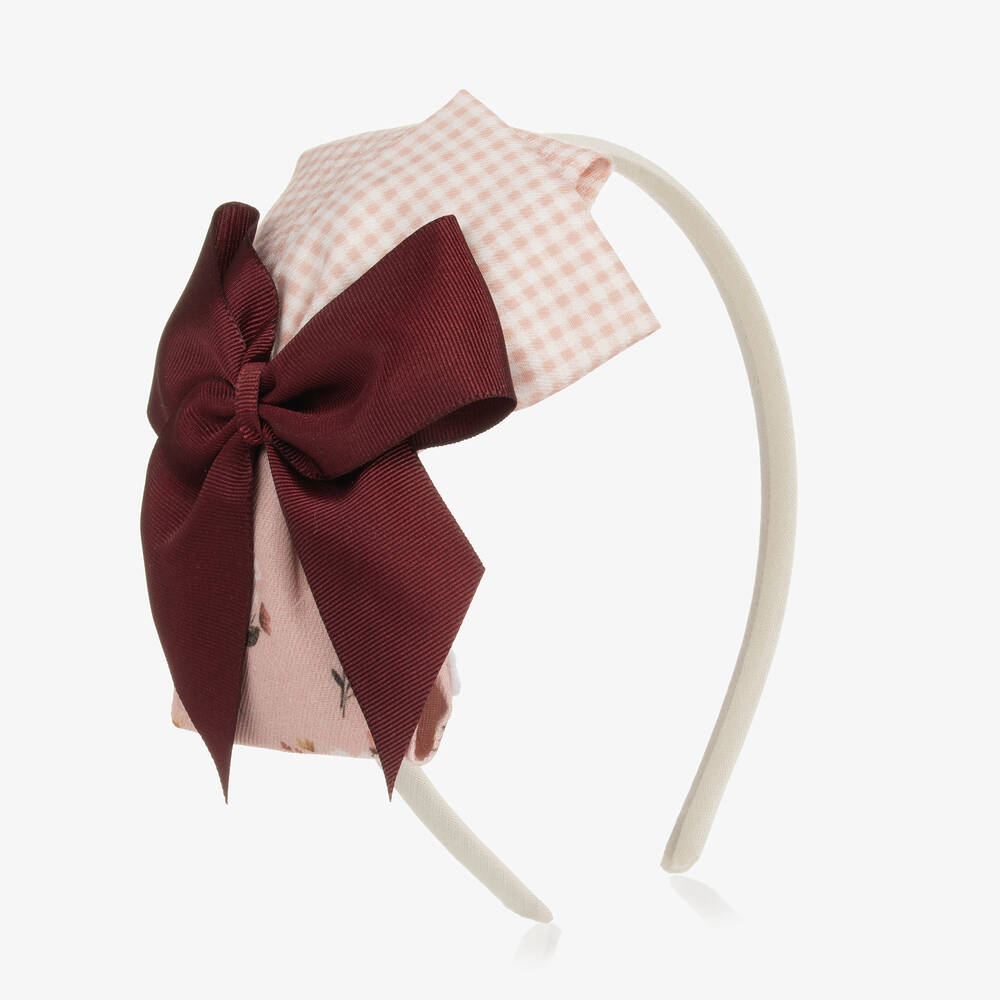 Miranda - Girls Pink & Burgundy Red Bow Hairband | Childrensalon