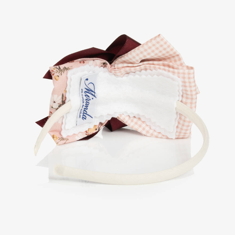 Miranda-Girls Pink & Burgundy Red Bow Hairband | Childrensalon Outlet