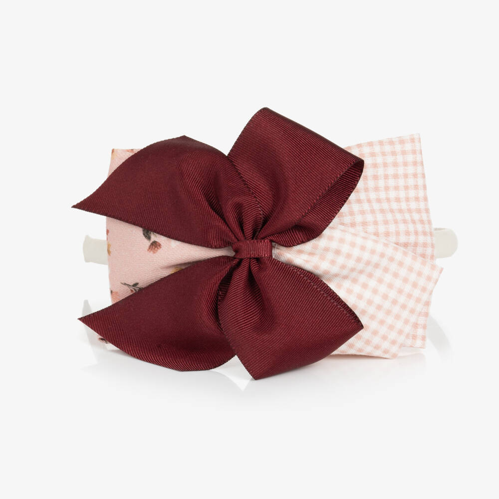 Miranda-Girls Pink & Burgundy Red Bow Hairband | Childrensalon Outlet