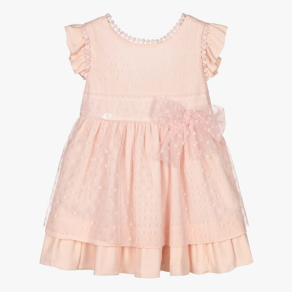 Miranda - Розовое платье из тюля в горошек для девочек  | Childrensalon