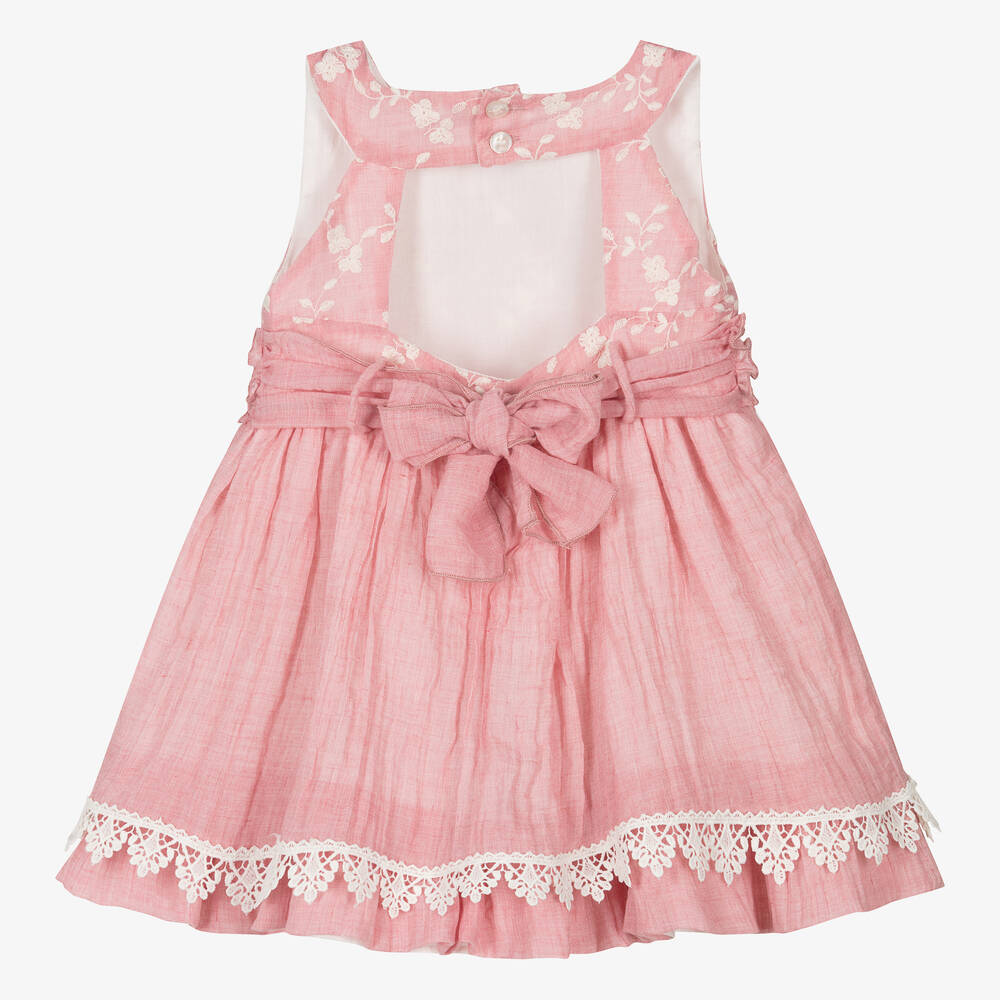 ميراندا-فستان كتان محبوك مطرز لون زهري | Childrensalon Outlet