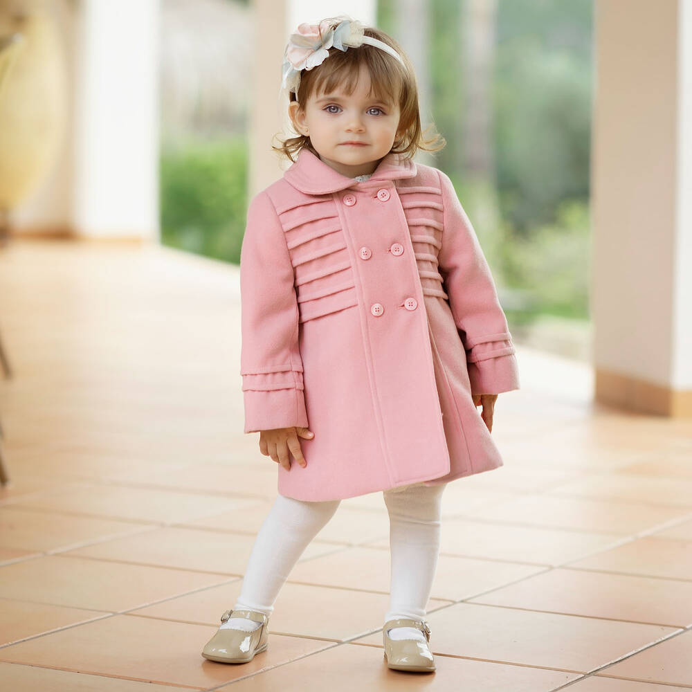 Miranda - Girls Pink Felted Double-Breasted Coat | Childrensalon Outlet